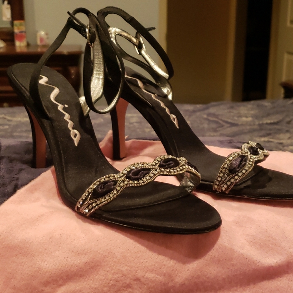 Nina embellished scrappy sandals-black-9 medium